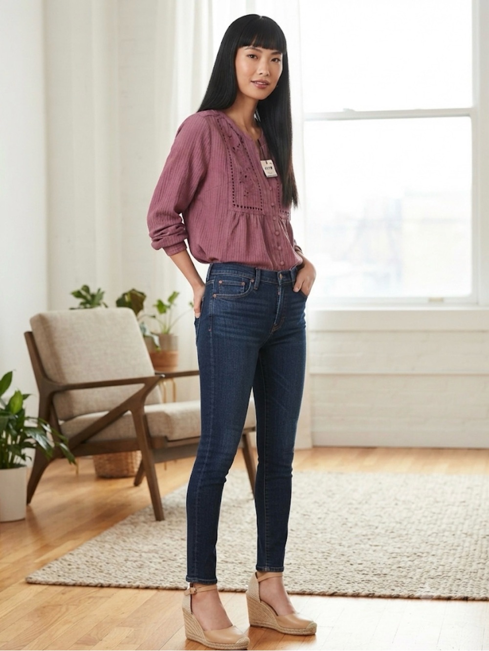 Devoted Pink Embroidered Button-Front Blouse